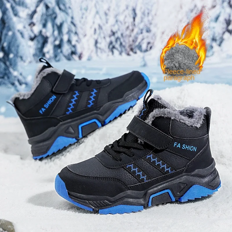 Girls' Cotton Shoes 2024 Winter New Style Cold-proof and Warm Plus Velvet Cotton Shoes Big Children's Outdoor Casual Shoes