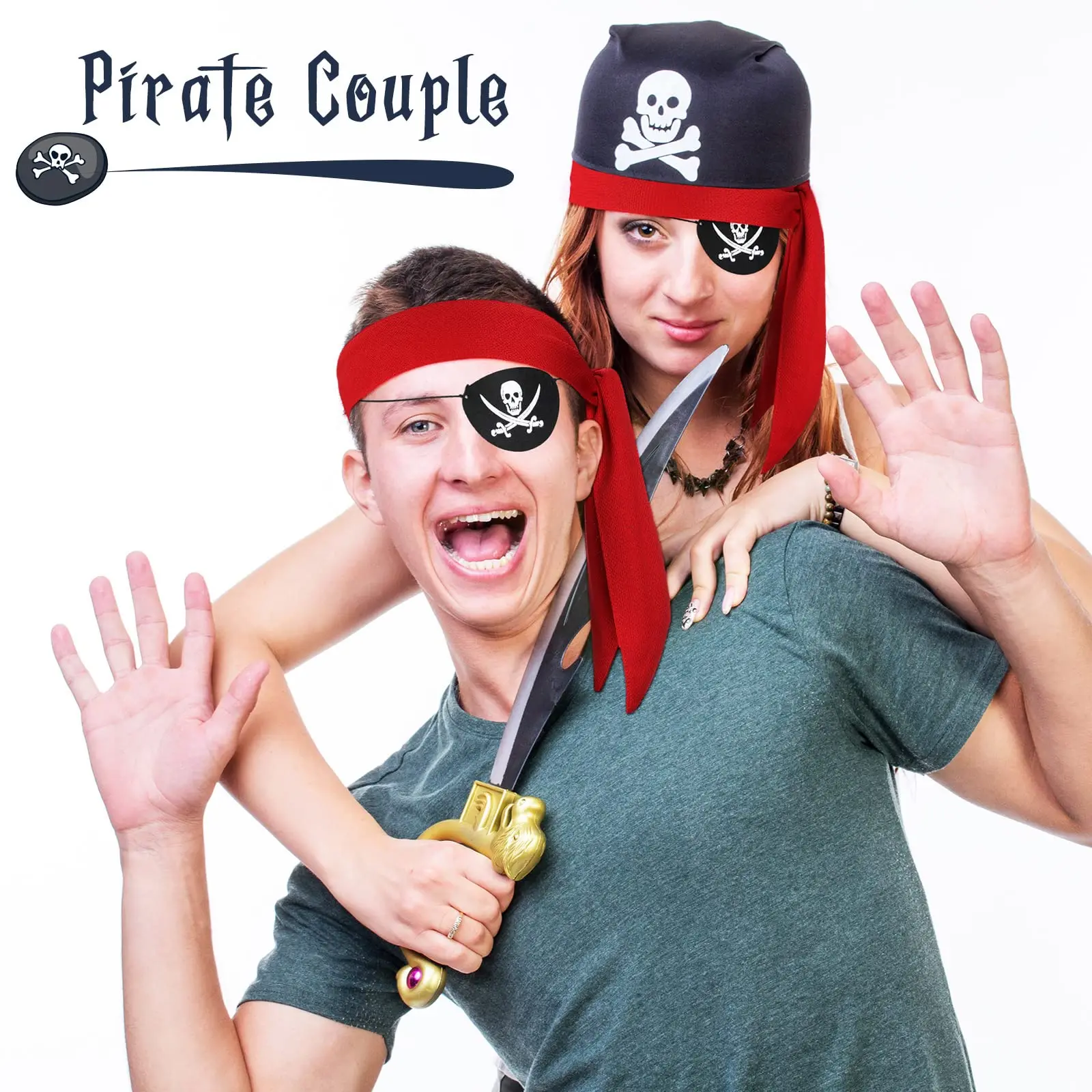 4 pirate accessories, pirate party supplies, 2 pirate bandanas, sports headbands, 2 pirate eye patches