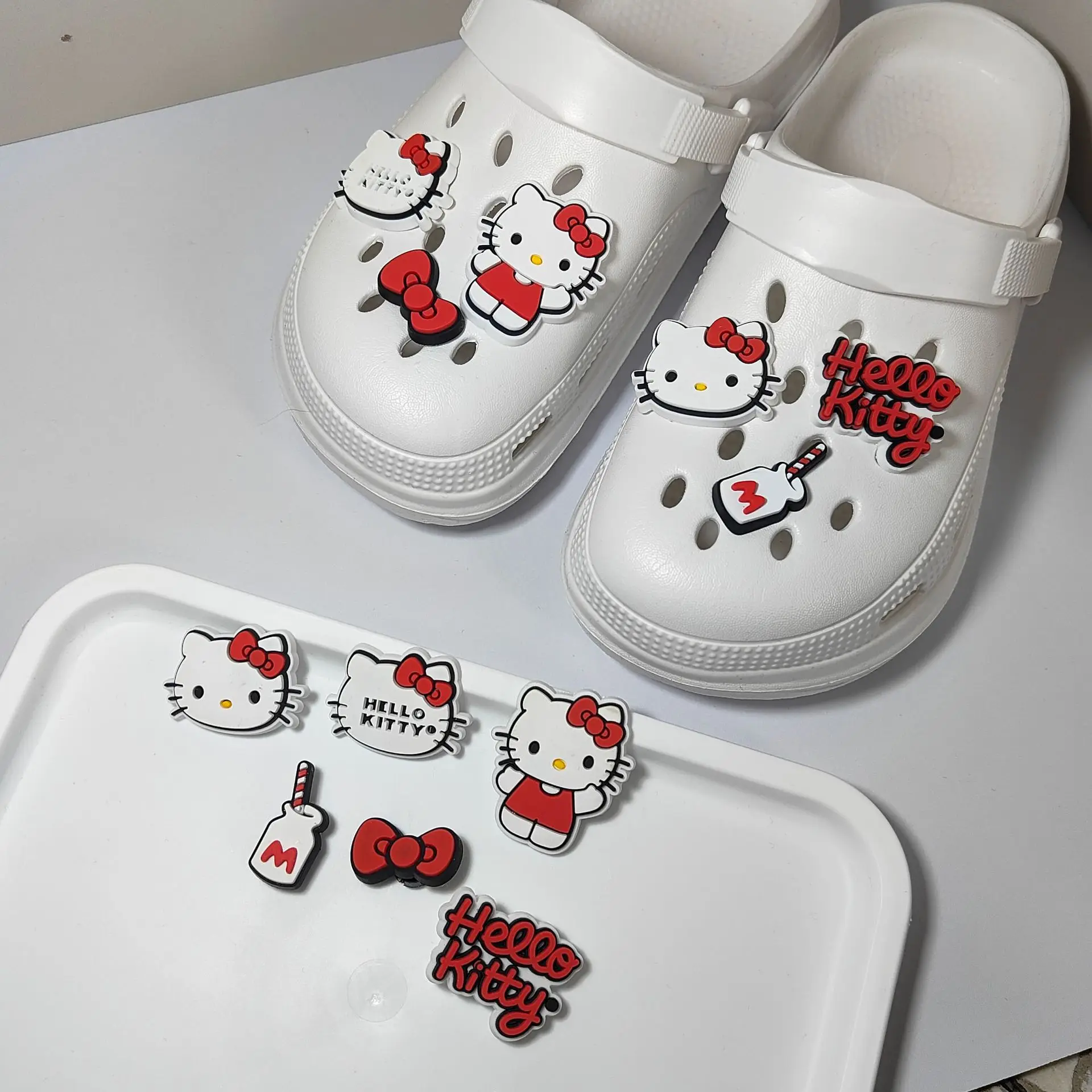 Cute Cartoon Anime Bowknot Shoe Charms For Clogs Bubble Slides Sandals Removable Shoe Decorations Accessories Christmas Gifts