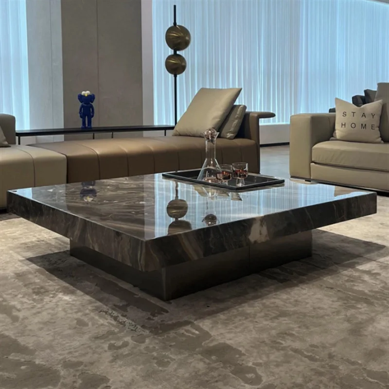 Italian minimalist square coffee table light luxury     living room   villa high-end Pandora rock slab sus