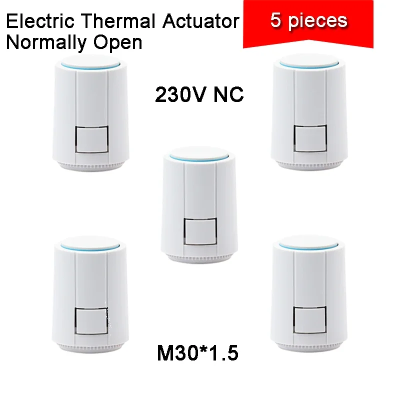 

5 Pieces Thermal Actuator NC 230V for Underfloor Heating Manifold Electric Actuator M30*1.5 for Floor Heating Thermostat