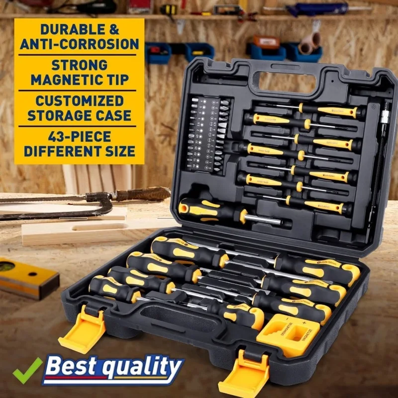 12pcs Magnetic Screwdriver Set with Cushion Grip Electrician's Hardware Set Professional Car Repairing Tools Household Tool Kit
