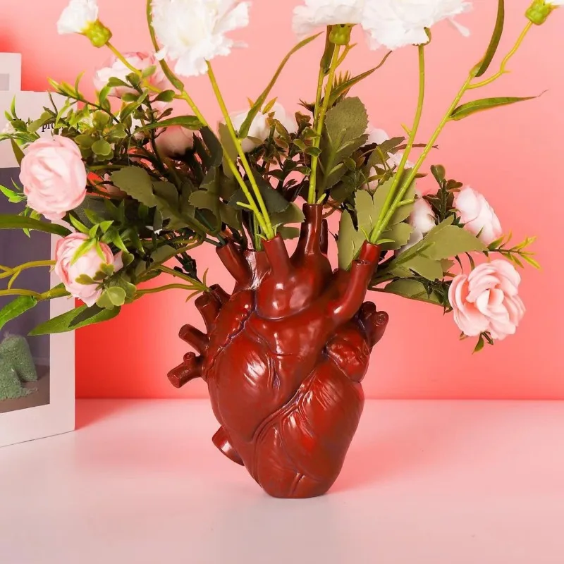 Florero de Resina con Forma de Corazón Anatómico, Escultura Artística Creativa, Decoración para el Hogar y la Oficina, Regalo