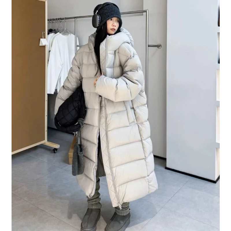 Puffer donsjack voor dames, winter casual lange jas, oversized en verdikt, knielengte tot aan de enkel, warm en stijlvol