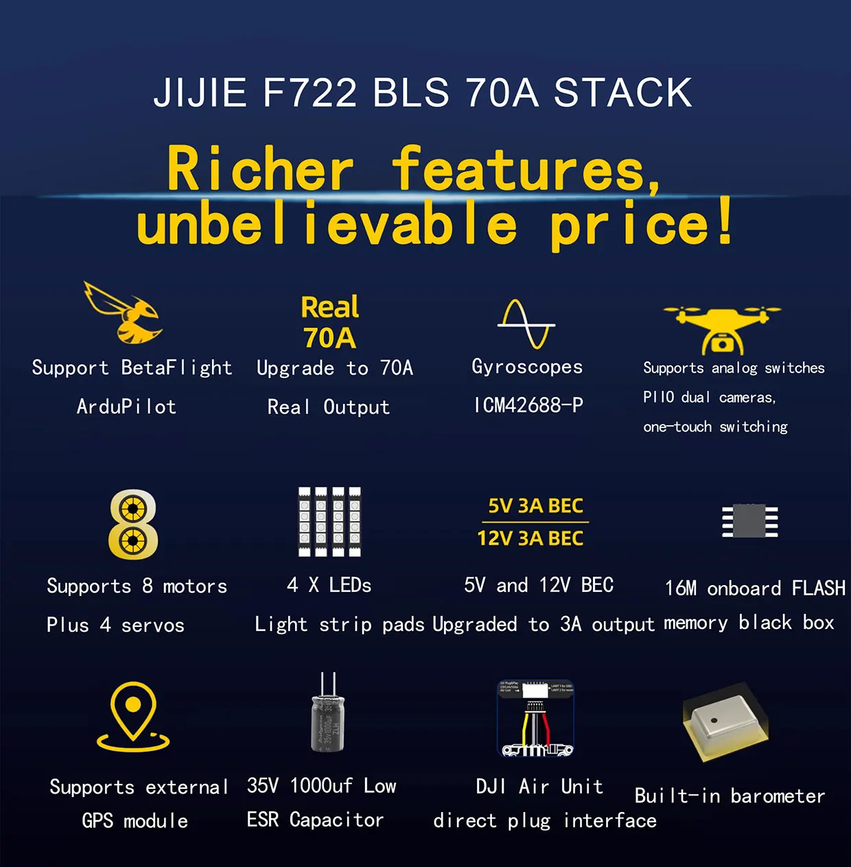 F405 F405HD / F7 F722 Flight Controller / F4 V3S Plus FC + 60A 4in1 BLheli_S ESC Stacks 30.5*30.5mm For RC FPV Racer Drone