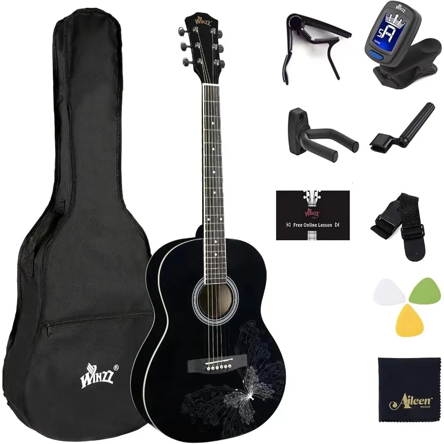 AF227A Guitarra acústica acústica de concerto de 39 polegadas com kit completo borboleta elegante