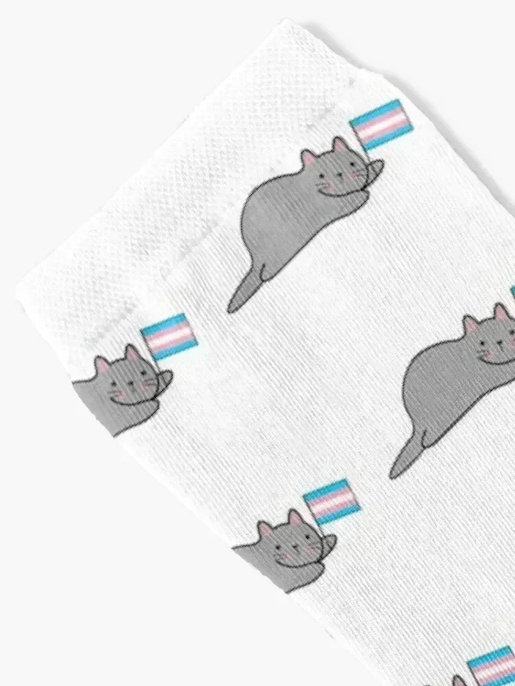 Cat with a Trans Pride Flag Socks winter gift gifts football Men's Socks Women's