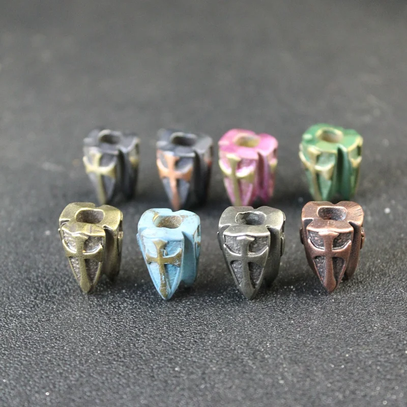 Cross Shield Brass Knife Beads Umbrella Rope Pendant Flashlight Lanyard Hanging EDC Outdoor Tool DIY Paracord Bracelet Accessory
