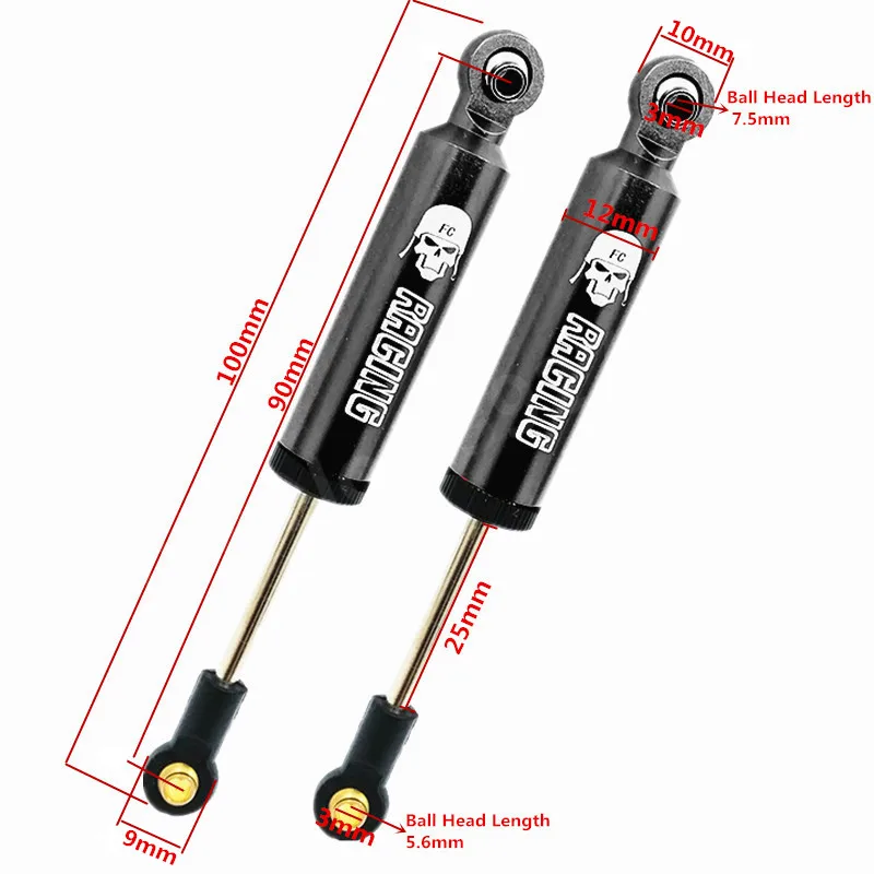 2Pieces Aluminum Oil Suspension Shocks Absorber Internal Spring Dampers 100mm For 1/10 Model Crawler AXIAL SCX10 TRX-4 TRX4 JEEP