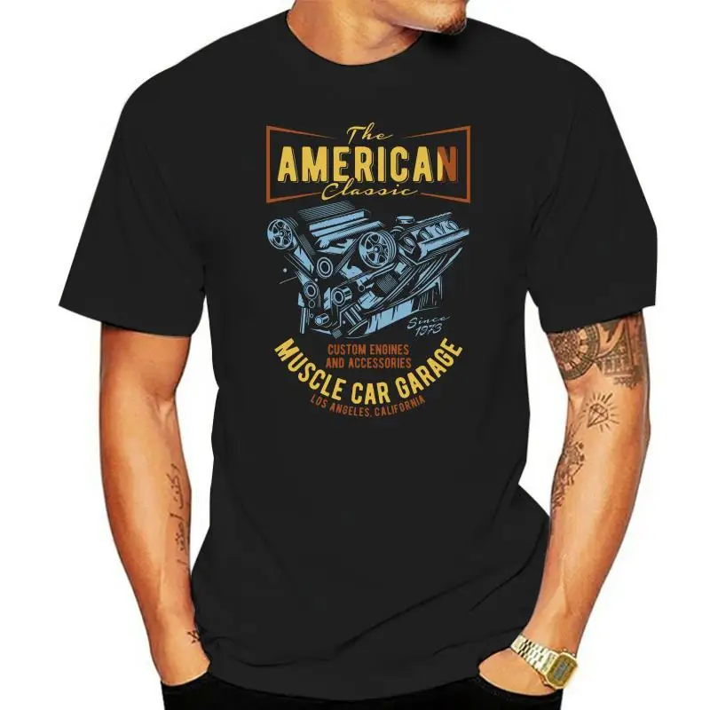 Het American Classic Muscle Car Garage V8-motor-T-shirt