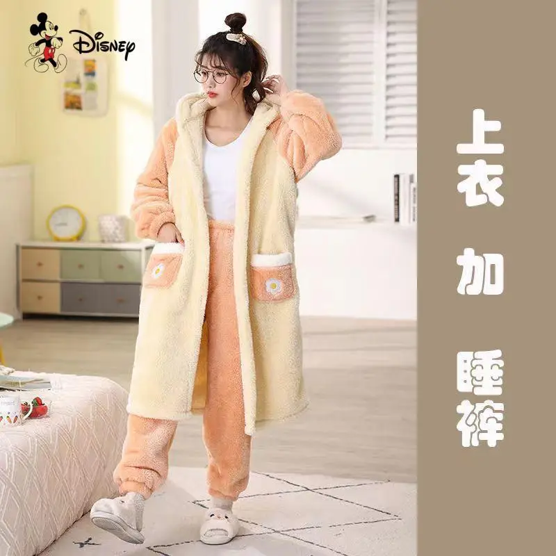 الربيع والخريف Kawaii الدافئة الشباب منامة مجموعة أنيمي المرأة الكرتون طويل سميكة ثوب النوم ملابس المنزل ثوب النوم قطعتين مجموعة