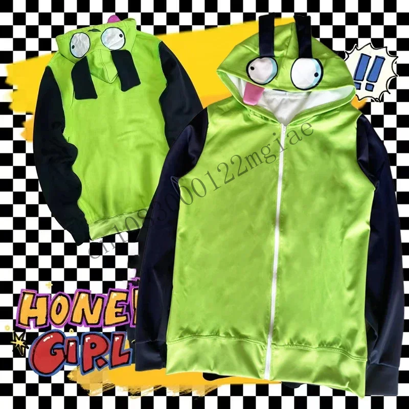 Anime Invader Cosplay Alien ZIM Hooded Zip Up Pullovers Sweatshirts Men Women Jacket Coat With Ears Halloween Costume CMM221