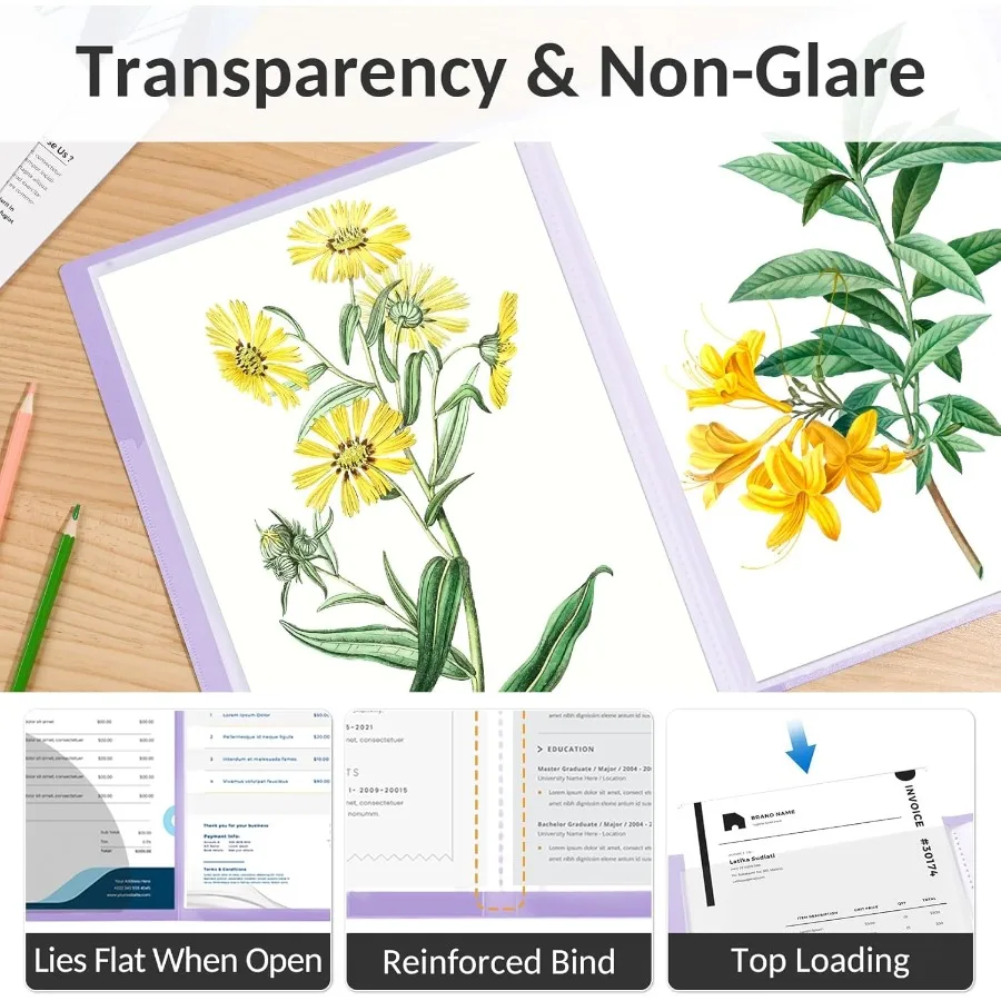 Sooez Art Portfolios 9x12 pollici con 40 tasche e 80 pagine Cartella portfolio grande per carichi pesanti con foglio protettivo trasparente