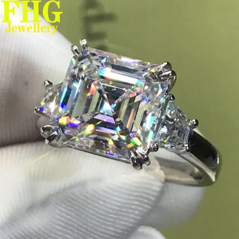 

6 7 8 9 10 Carat Solid Au750 18K White Gold Ring DVVS1 Moissanite Diamonds Asscher Shape Wedding Party Engagement Anniversary