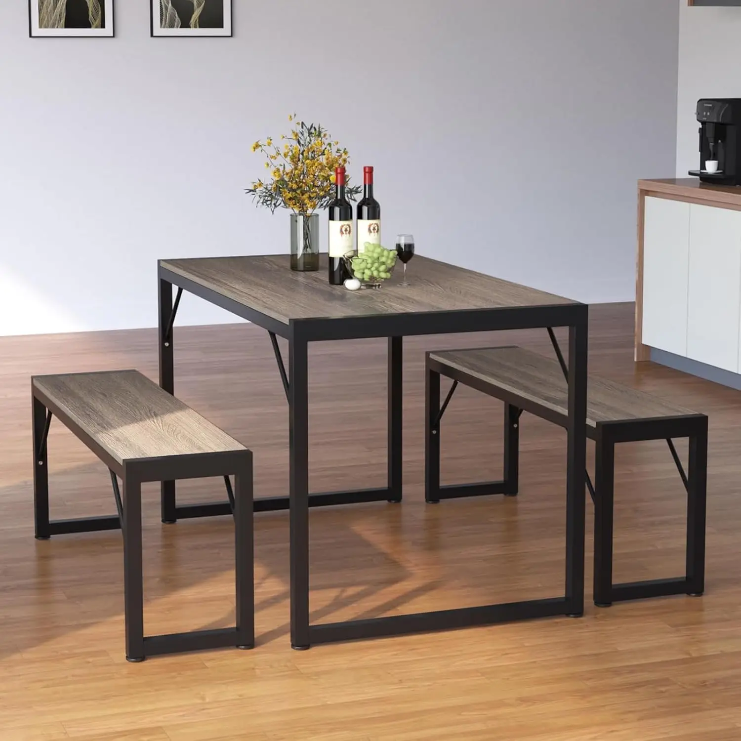 

Bealife Dining Table Set For 4, Modern Kitchen Table Set With 2 Benches, 45.5In 3-Piece Soho Dining Room Table Set With Metal