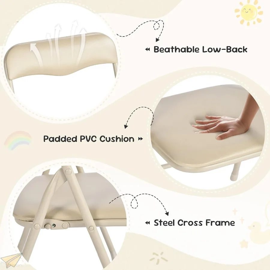 FurnitureR Klaptafel en stoelenset Kleine opvouwbare vierkante tafel en 2 stoelen PVC gewatteerde stoelen Metalen frame Ideaal voor kleuterschool