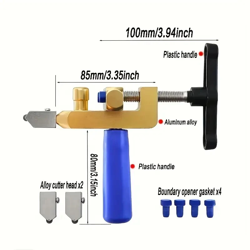 2-in-1 Glass knife diamond scratch thick glass tile cutter household opener multi-function hand grip roller cutter head.