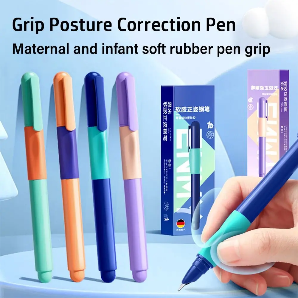 Students Grip Posture Correction Replaceable Ink Sac Pens 0.38MM Tip Soft Grip Fountain Pen Drawing Writing Tool