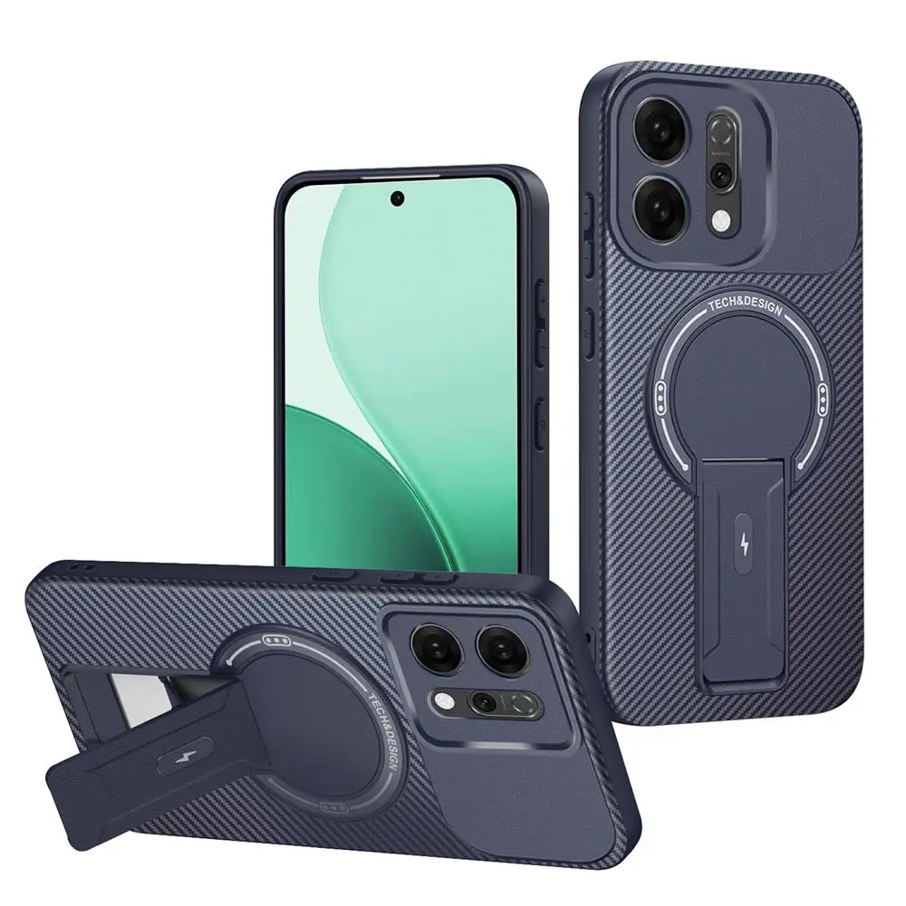 Luxury Magnetic Carbon Stand Case For OPPO A5X Reno 12 13 13F Realme 14 15 Pro C75 4G F3 5G Wireless Charing Phone Back Cover