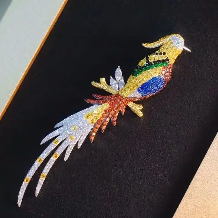 

multi color bird brooch 925 sterling silver with cubic zircon fine women jewelry high quality free shipping