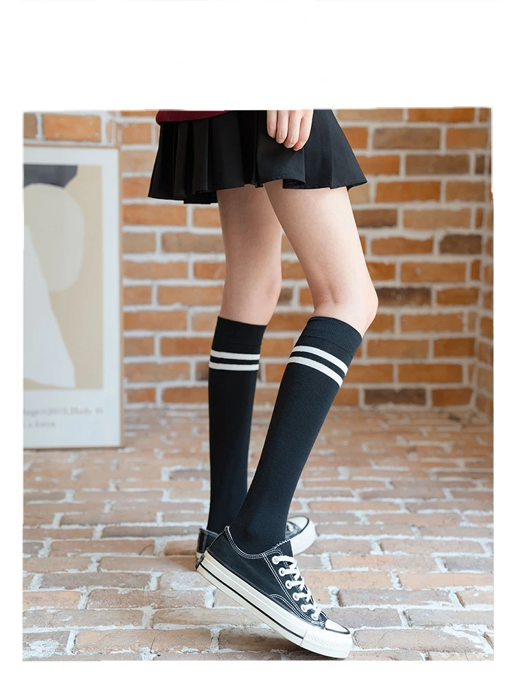 Fashion calf socks women's autumn personality two-bar stockings ins tide socks street college style stockings women