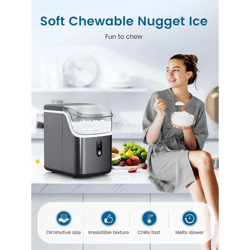 COWSAR Nugget Ice Makers Countertop Soft Chewable Pellet Ice Machine with Auto-Cleaning Function, 35Lbs/24H