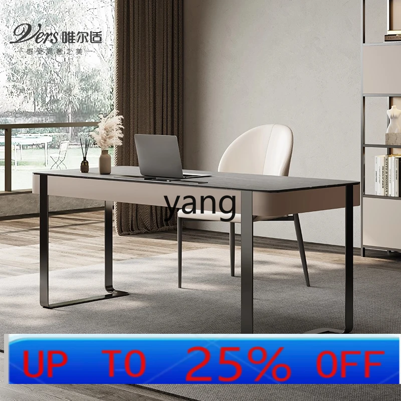 Lmm Modern Minimalist Model Room Study Writing Desk Light Luxury Solid Wood Rock Board Desk and Chair
