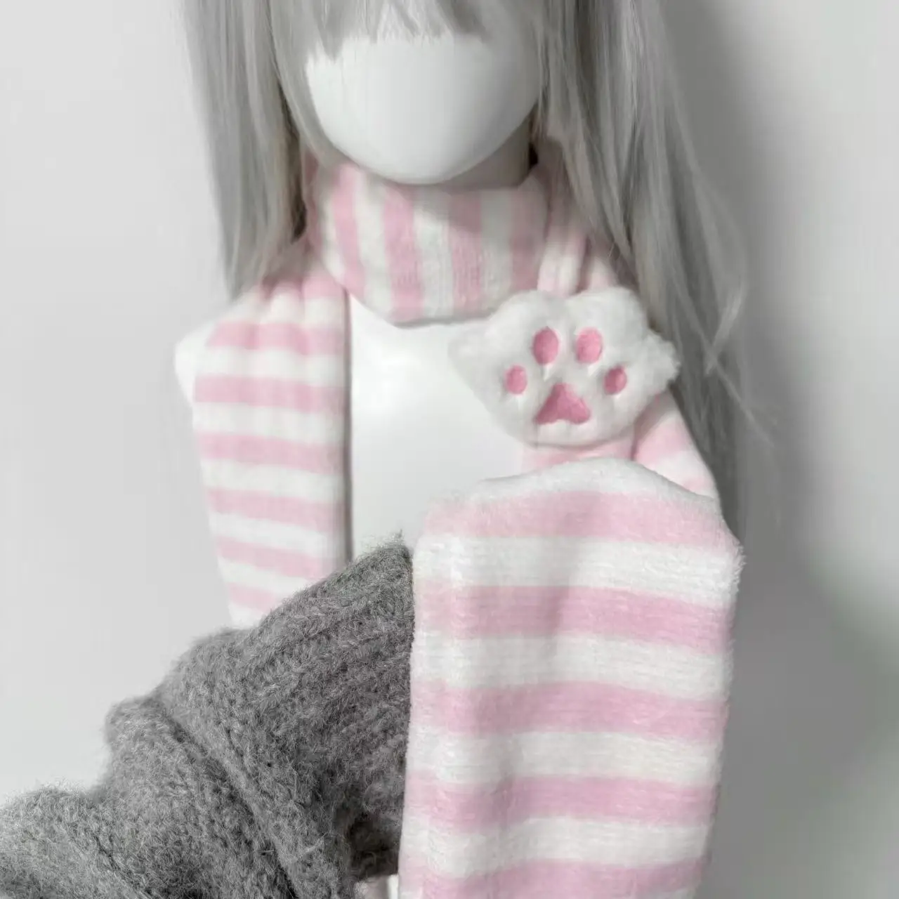 Subculture Y2K Original Striped Scarf Japanese Cute Removable Black and White Cat Claws Secondary Yuan Jk Girl Scarf