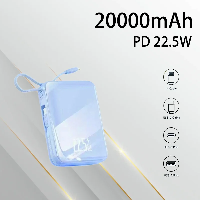 

Портативный внешний аккумулятор большой емкости 20000 мАч, 22.5 Вт, с быстрой зарядкой через кабель, подходит для путешествий на природе и ежедневного использования электронных устройств
