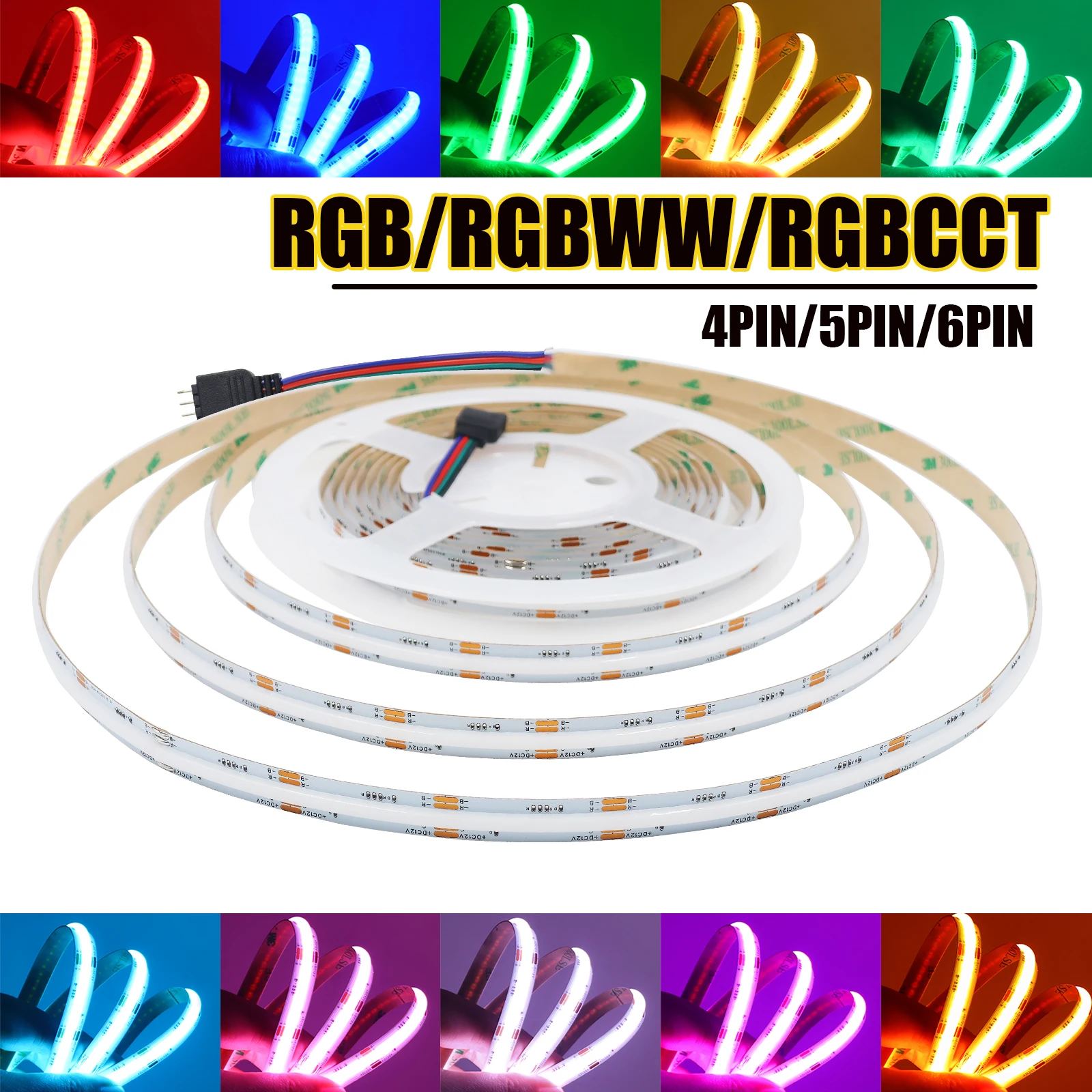 DC 12V 24V COB LED Strip RGB RGBW RGBWW RGBCCT 784 840 LEDs/M TV BackLight High Bright Dotless Flexible Ribbon Led Tape Diode