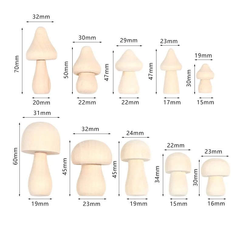 5PCS Mini Unfinished Wooden Mushroom Natural Mushroom Figurines For DIY Art Crafts Projects Paint Color Home Desk Ornaments