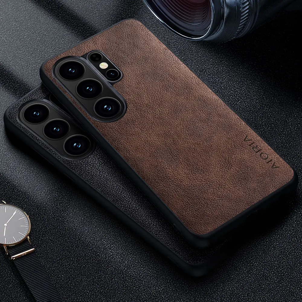 Premium-Luxus-Leder-Handyhülle für Samsung Galaxy S26 Plus Ultra Edge FE Retro Business Style Einfarbige Hülle Funda