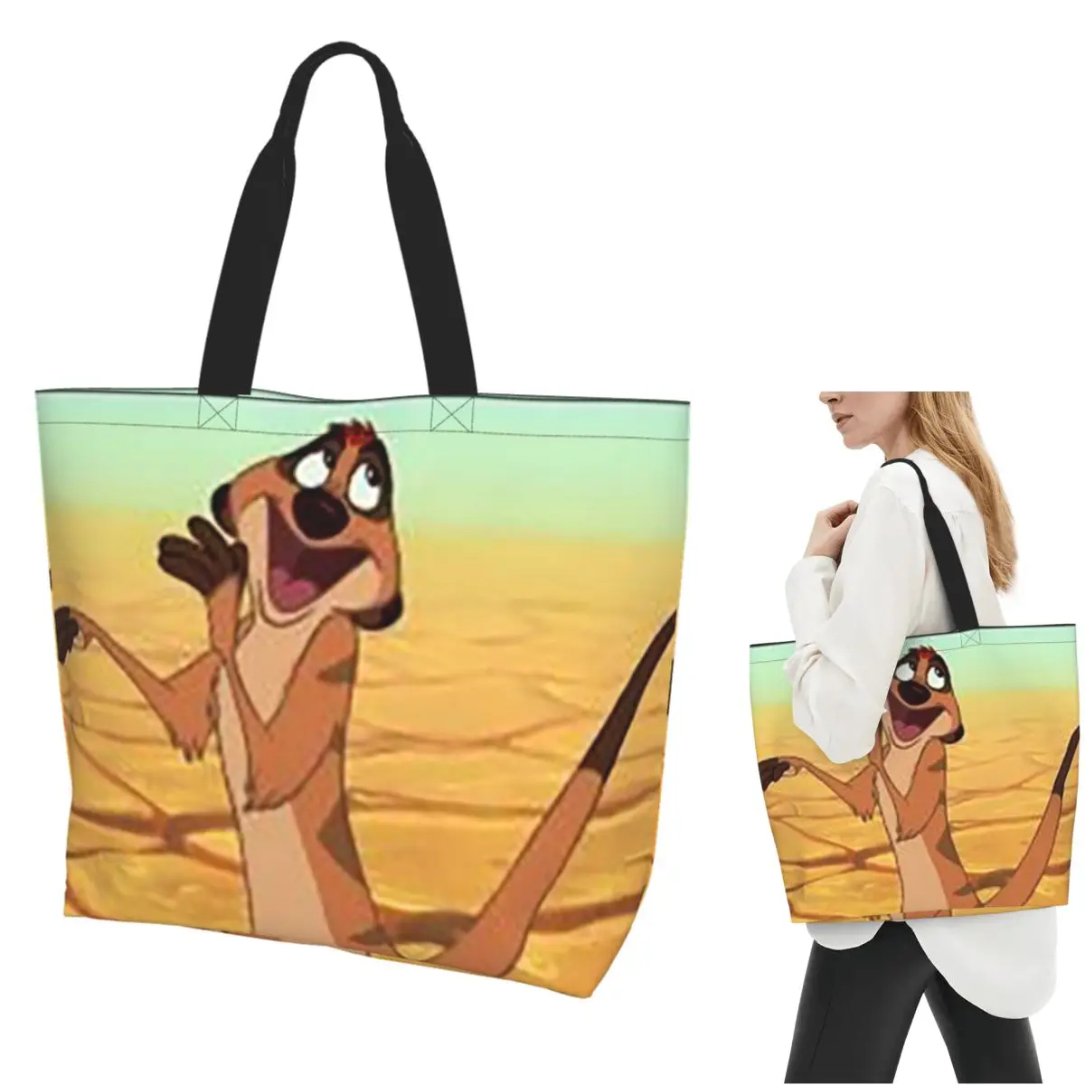 

Timon Cartoon Shopping Tote Bag Canvas Large Capacity Shoulder Bags Shopper Grocery Handbag for Women