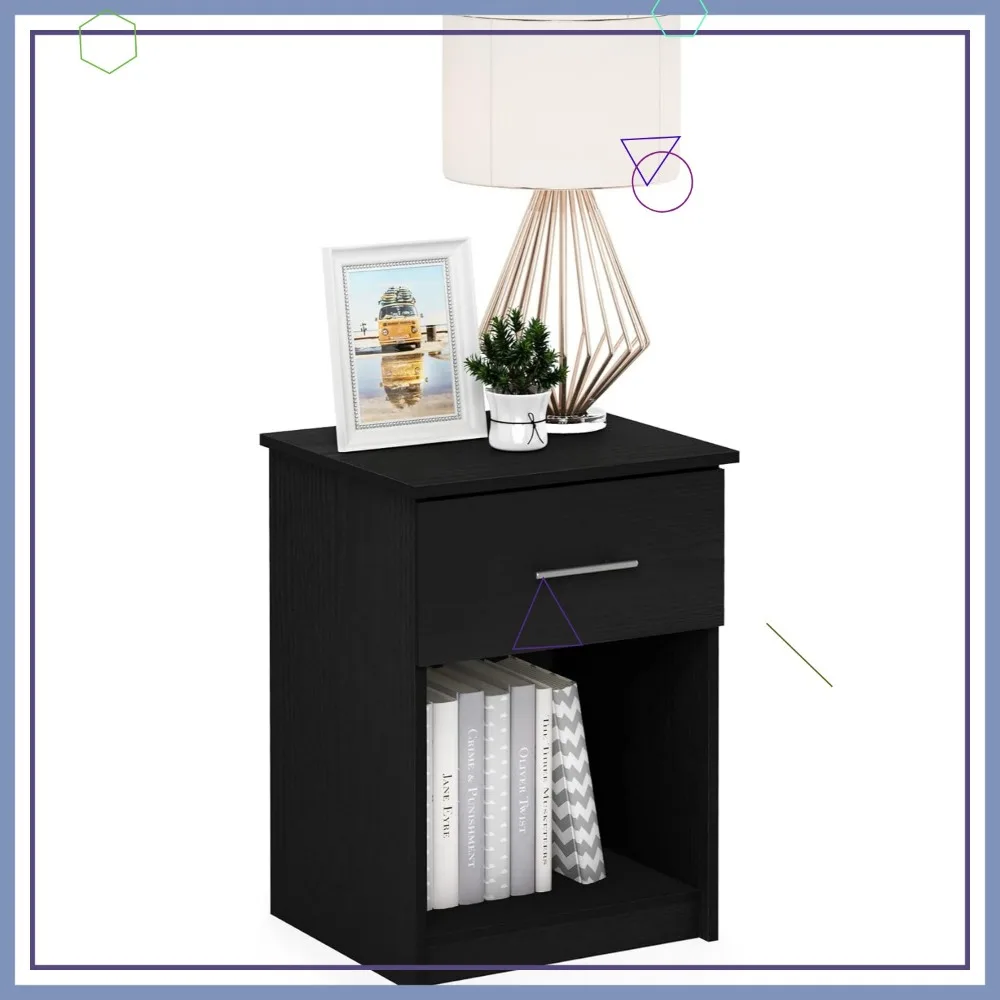 

Modern Nightstand with Drawer and Open Shelf, Space-Saving Bedside Table for Bedroom