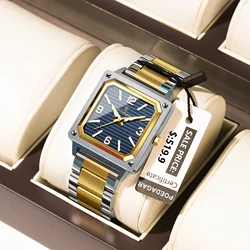 POEDAGAR Luxury Square Man Wristwatch Stainless Steel Quartz Men's Watch Waterproof Luminous Sports Watches for Men Reloj hombre