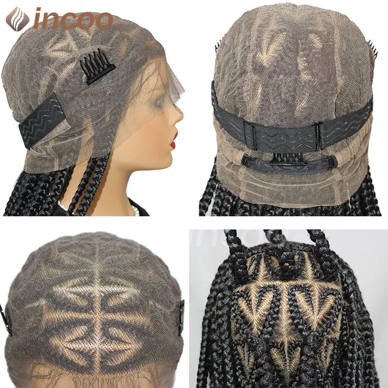 Synthetic Box Jumbo Braided Wigs 36" Heart Shaped Knotless Box Braids Wig Full Lace Braided Wigs Cornrow Braids Full Lace Wigs