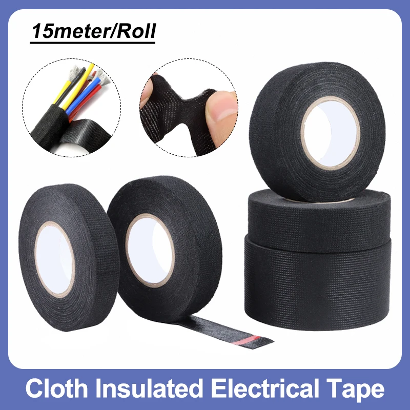 

15m Automotive Cloth Wire Harness Tape Width 9mm ~ 50mm Waterproof Insulation Cloth Insulation Wire Self Adhesive Fabric Tape