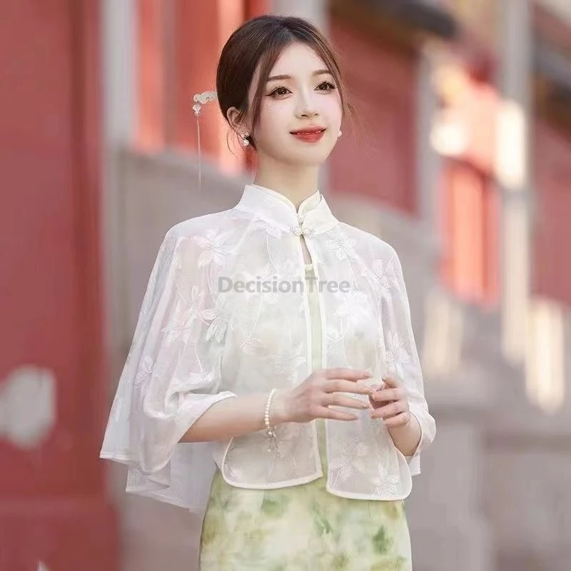

2025 retro qipao shawl summer new thin breathable sunscreen cardigan chinese style literature art temperament versatile cloak