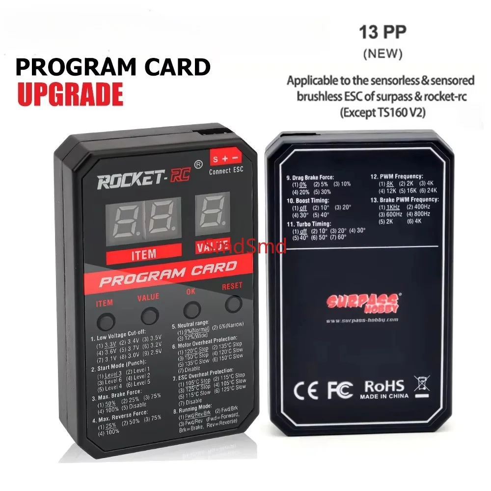 -Upgraded RC LED Programming Card for Surpass RC Car 45A/60A/80A/120A/150A Brushless ESC