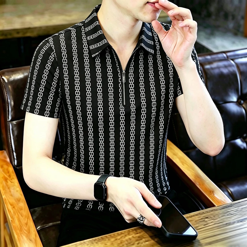 Summer New Style Men's Cool and Breathable Half-Zip Collar Polo Shirt Short Sleeve