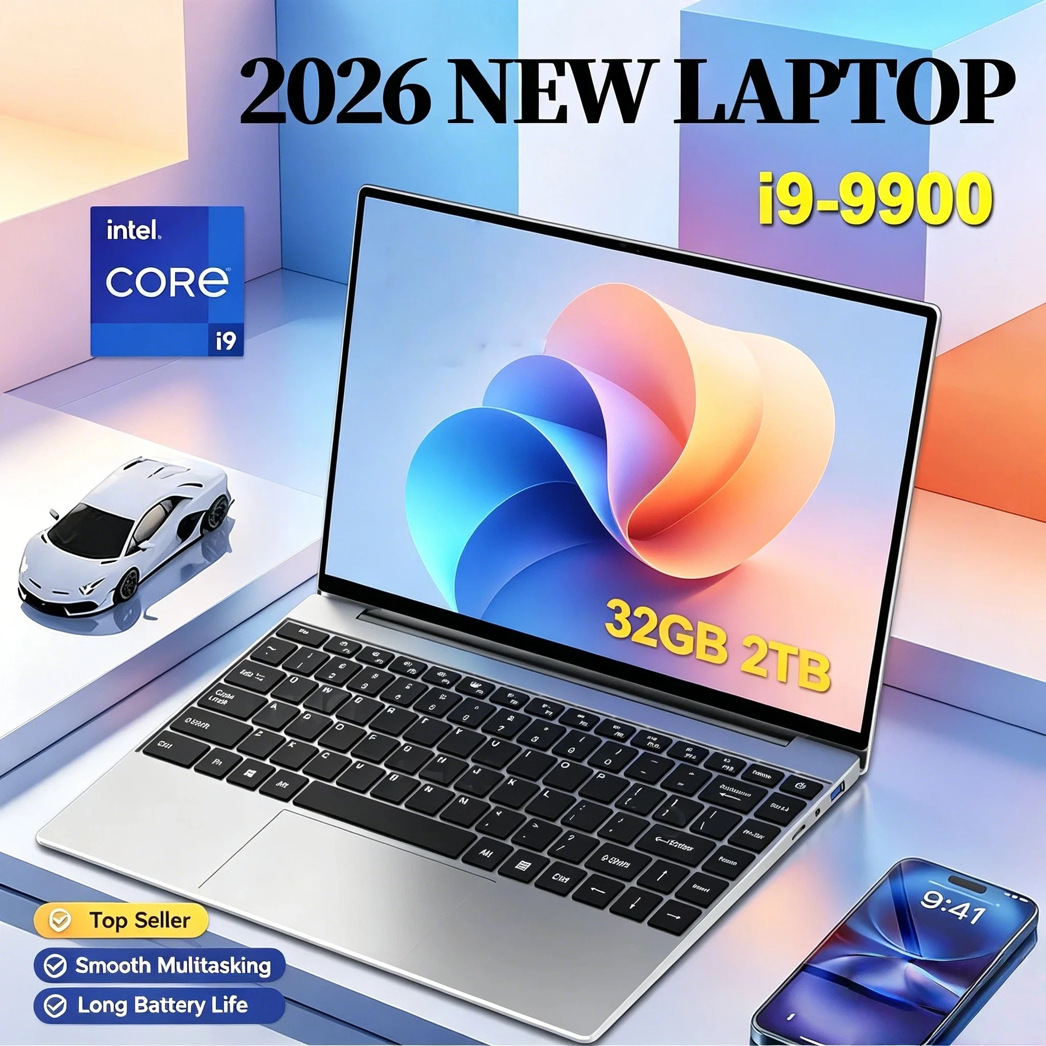 

2026 NEW Ultra Slim Gaming Laptop 14.1 Inch Intel Core i9 9900 32GB 2TB Windows 11 PC Gamer Office Notebook 1080P