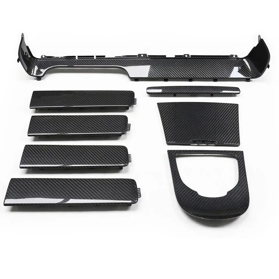 

8PCS Dry Carbon Fiber Car Dash Kits Center Console Cover Door Panel Trims Replace For Mercedes Benz W463a W464 G500 G550 G63AMG