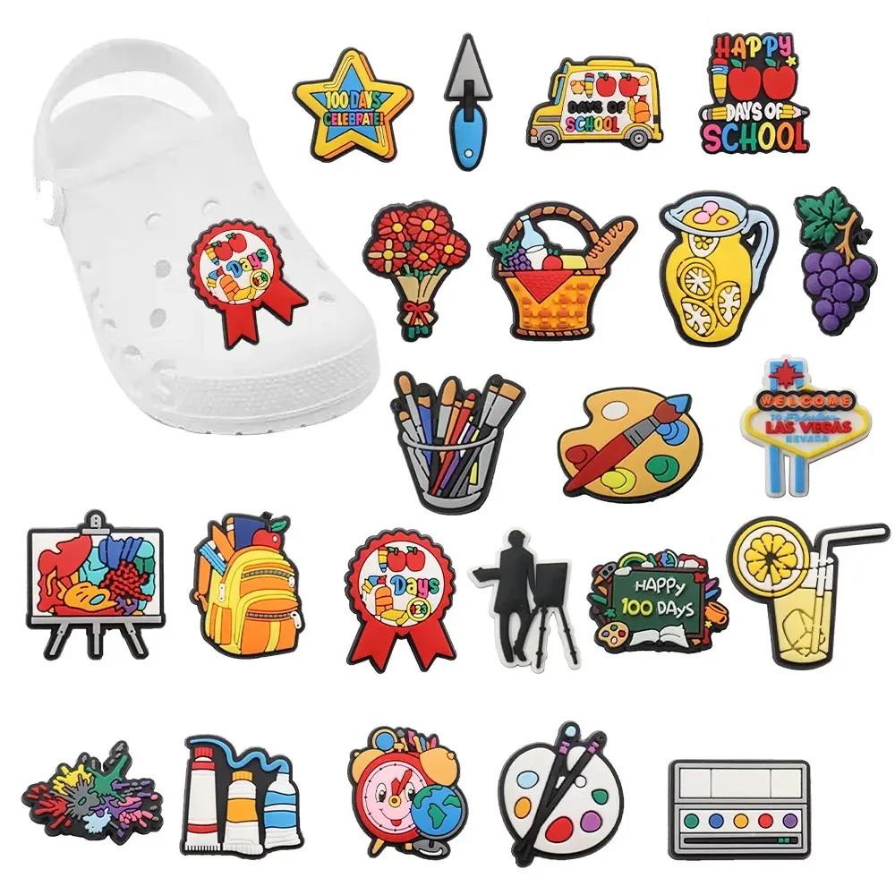 1Pcs PVC Shoe Charms Art Style Drawing Board Pigment Sandals Accessories Shoes Buckle Decorations Fit Bracelets Children Gift