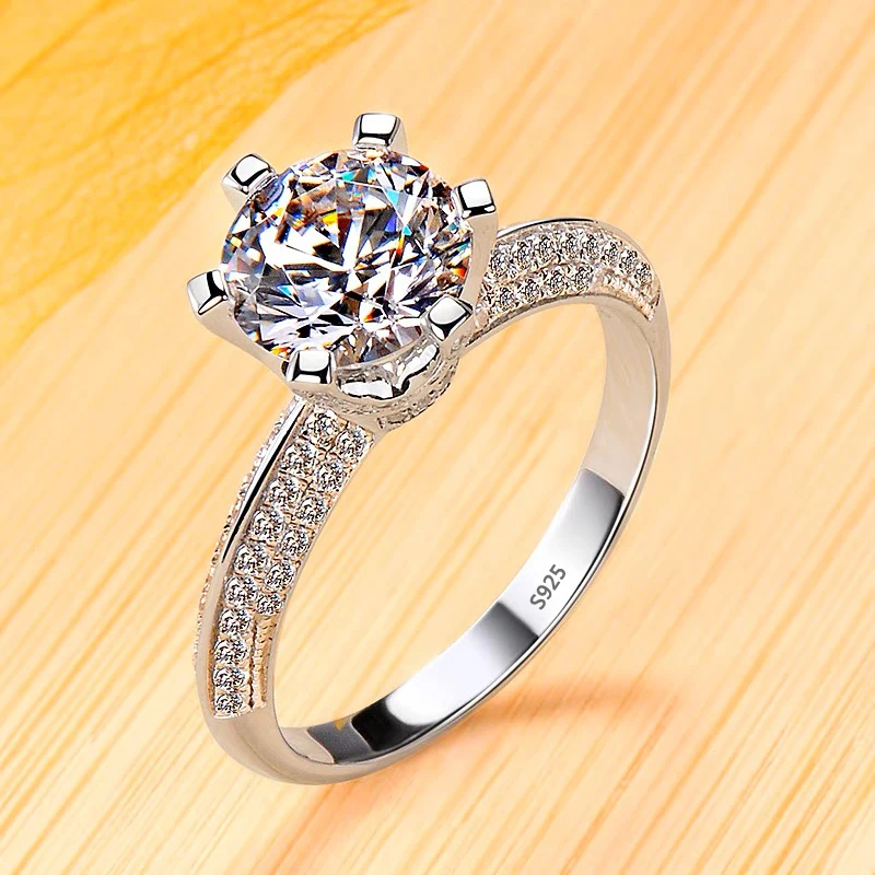 Never Fade White Tibetan Silver Rings for Women Round Zircon Crystal Rings Bride Promise Engagement Wedding Bands Gift Jewelry