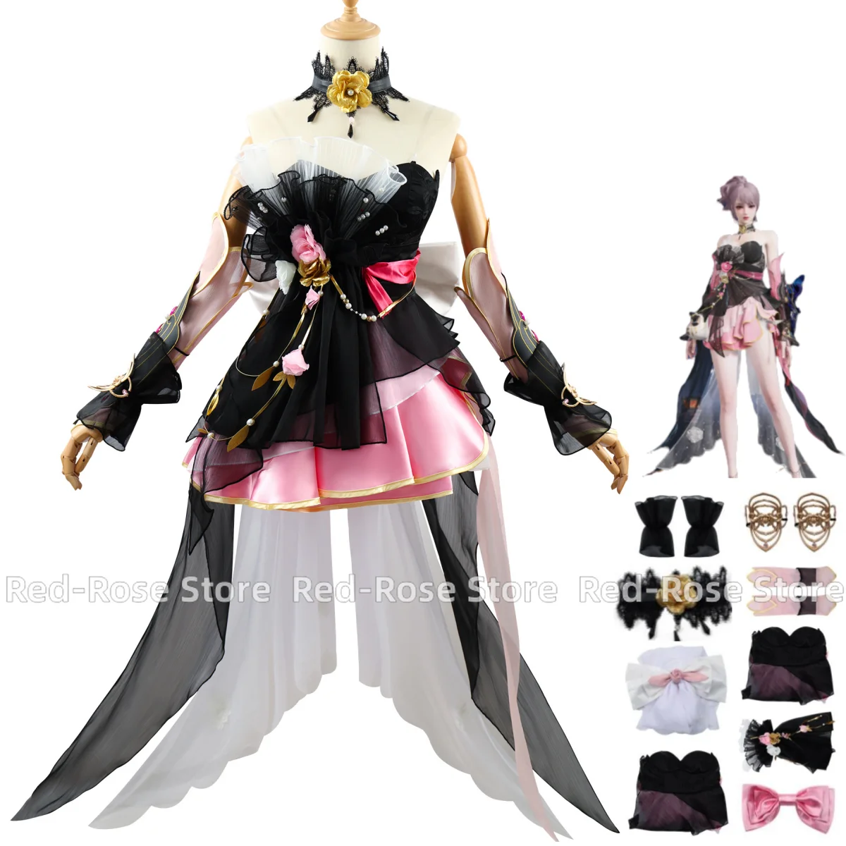 

Game Naraka: Bladepoint Hu Tao Kurumi Exorcist Emperor Ji Cosplay Costume Black Pink Dress Lolita Woman Sexy Lovely Party Suit