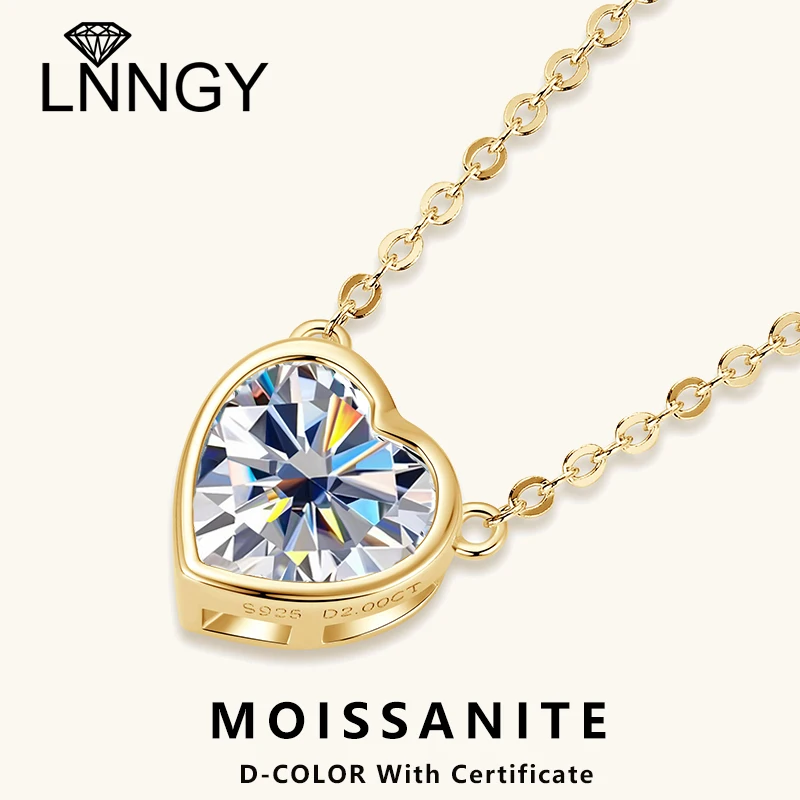 

Сертифицированное Lnngy ожерелье с муассанитом в форме сердца 2,0 карата, ожерелье из стерлингового серебра 925 пробы для подарка на День святого Валентина