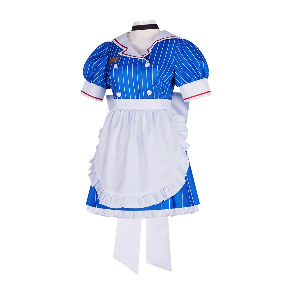 Blue Striped Maid Dress with Apron & Bow – Perfect for Halloween, Anime Con & Themed Party (Women & Teens) - view 6