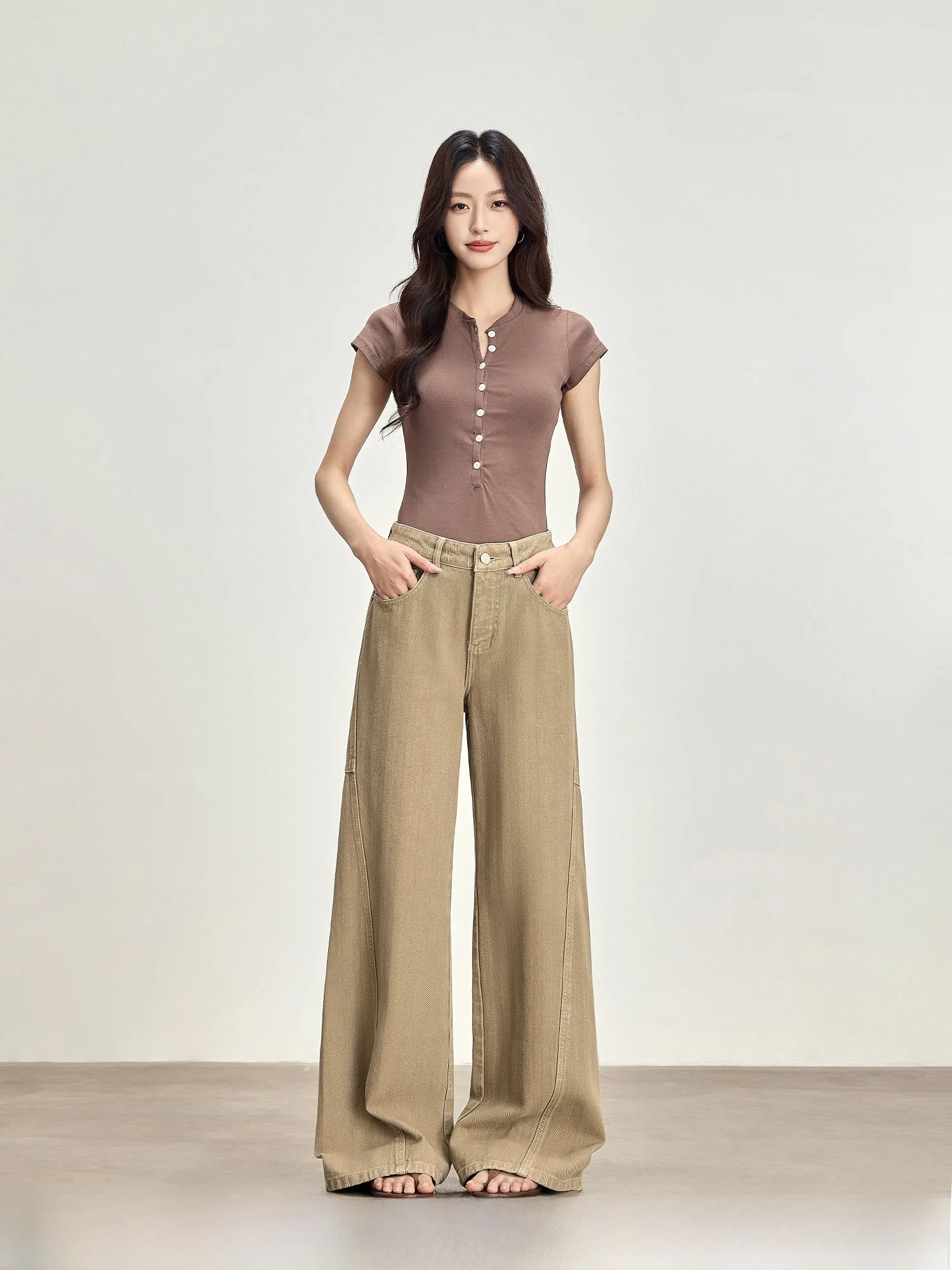 

Джинсы свободного кроя цвета хаки, женские летние брюки с высокой талией и широкими штанинами, с эффектом похудения, повседневная одежда, удобный крой