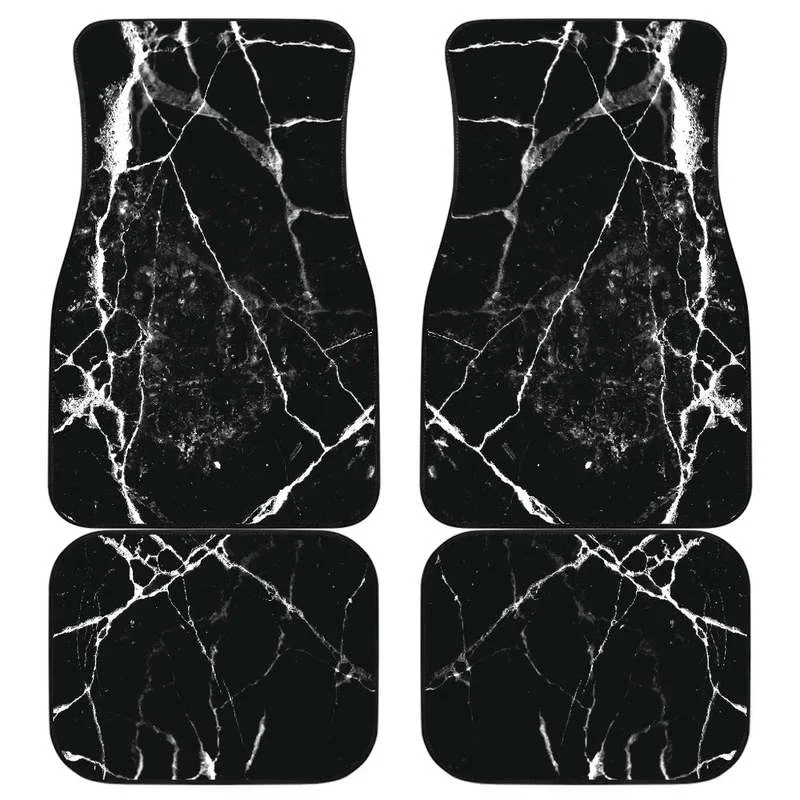 

Black White Natural Marble Print Front And Back Car Floor Mats Heavy Carpet Front And Rear Full Set 4PCs Pack
