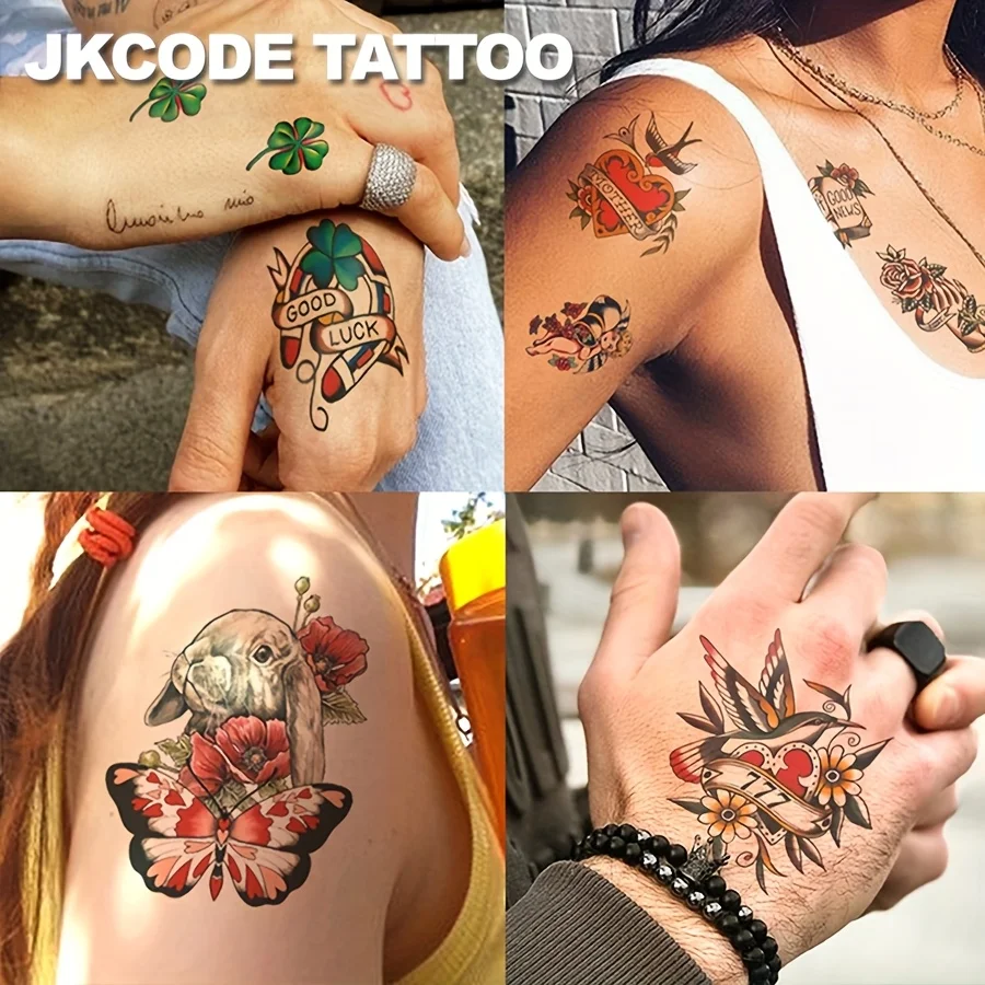 Full Arm Tattoo - Tattooed Back - Retro Style - 12Pcs Set of Tattoos - Easter - St. Patrick's - Mother's - Temporary Tattoo Sticker